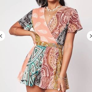Paisley wrap front romper